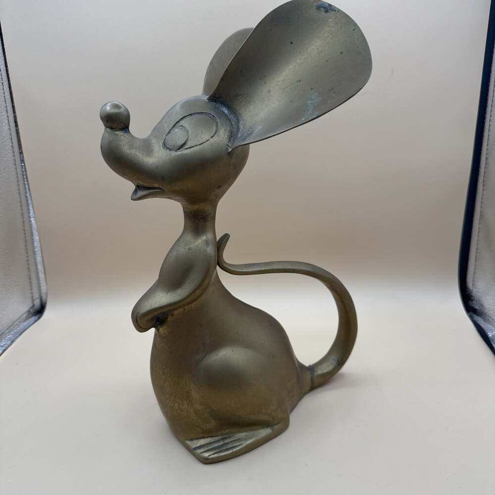 Vintage Large Ears Mouse Take Touching Body Rare Brass Korea Decor Heavy